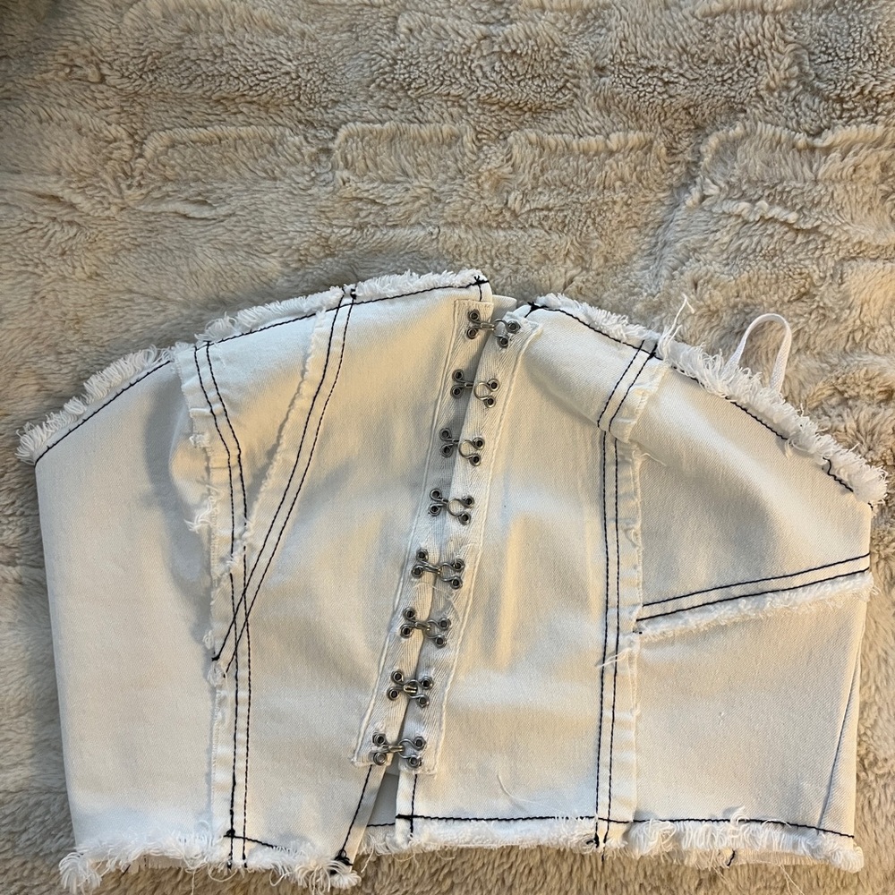 White Denim Bustier Top